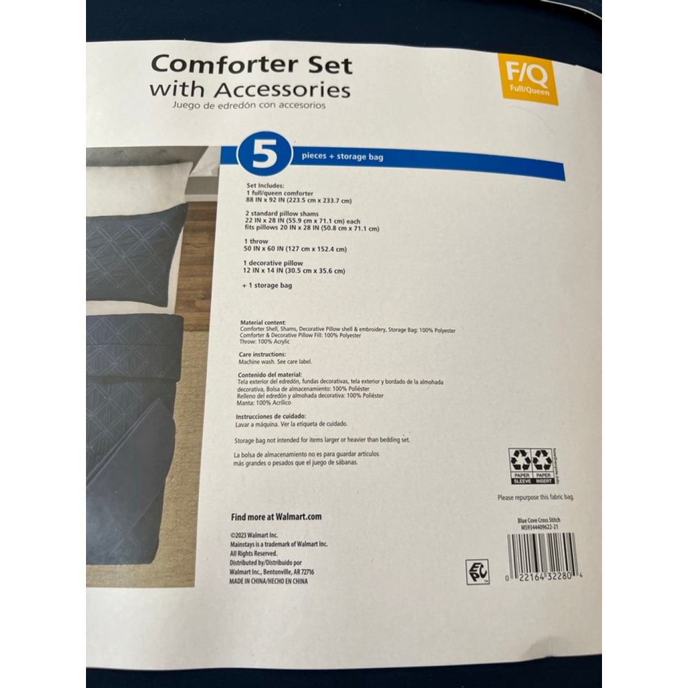 NEW Mainstays Full/Queen Navy Blue & Light Blue 5-Piece Comforter Set - Picture 14 of 14